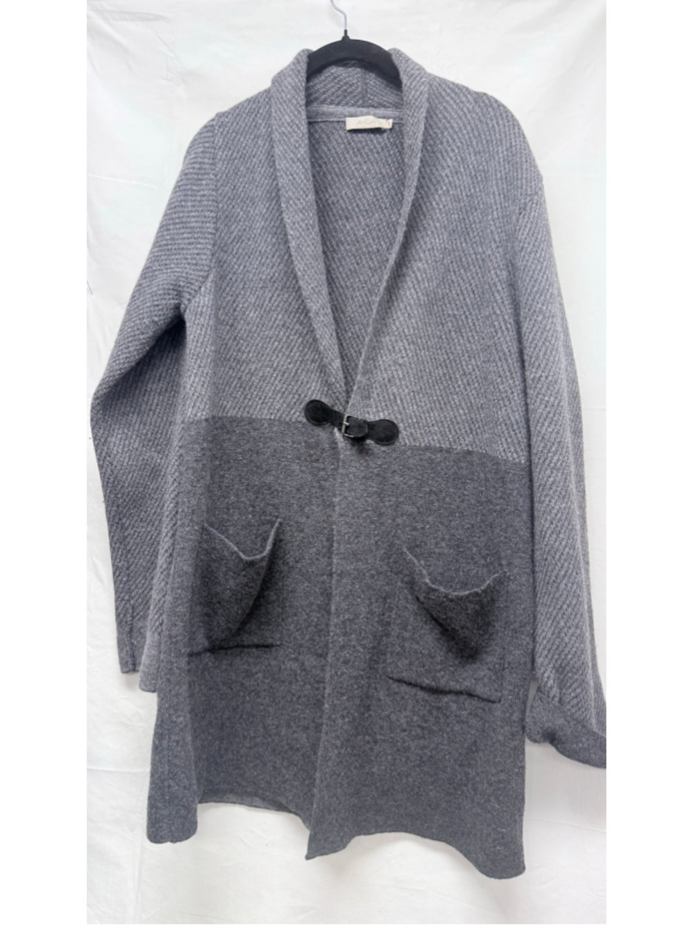 Women's AIDA Cardigan Sweater Size L Grey Black Wool Blend